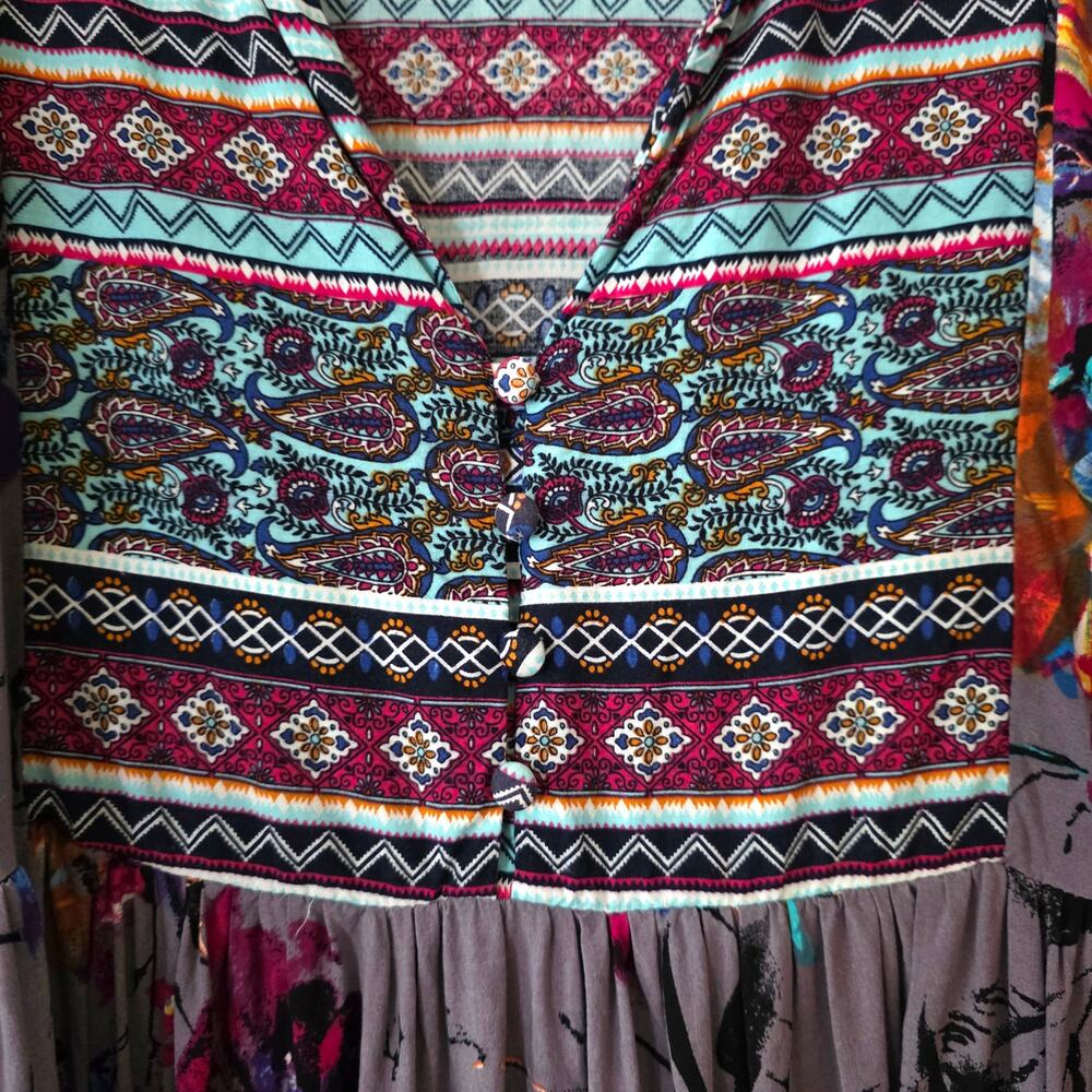 Umgee Vibrant Colorful Boho Bloom Babydoll Tunic Dress Size Small - Picture 3 of 8